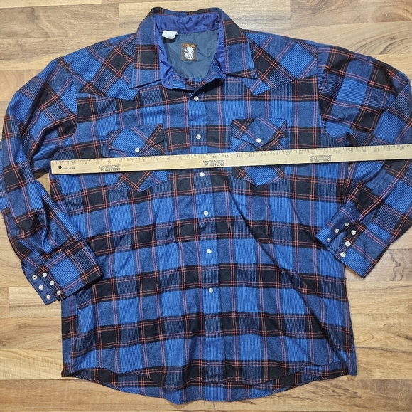 Vintage Karman Western Pearl Snap Shirt Plaid Cowboy Rodeo 18 35 XL - Picture 3 of 6